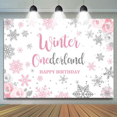 Winter Blumen Rosa Onederland Hintergrund für Geburtstag Party
