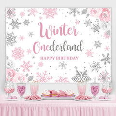 Winter Blumen Rosa Onederland Hintergrund für Geburtstag Party
