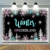 Winter Onederland Schneeflocke Wald Hintergrund für Geburtstag Party