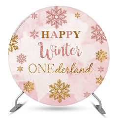 Winter Rosa Schneeflocke Runden Glücklich 1 Geburtstag Hintergrund