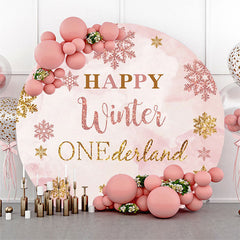 Winter Rosa Schneeflocke Runden Glücklich 1 Geburtstag Hintergrund