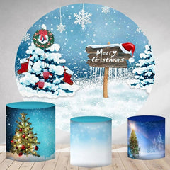 Winter Schnee Scecery Runden Fröhlich Weihnachten Hintergrund Bausatz