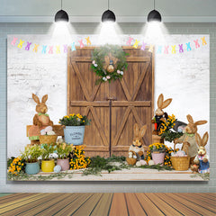 Holz Tür Blumen Glücklich Urlaub Ostern Hintergrund