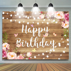 Holz Rosa Und Lila Blume Glücklich Geburtstag Hintergrund