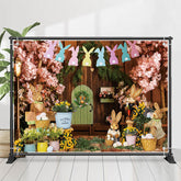 Holz Wand Blumen Hase Ausgestopft Spielzeuge Ostern Hintergrund
