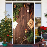 Hölzern Planke Grün Blätter Warm Weihnachten Tür Abdeckung