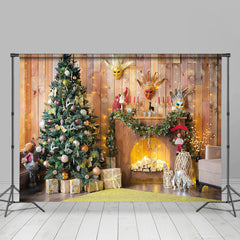Hölzern Haus Baum Geschenke Kamin Weihnachten Hintergrund