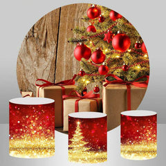 Hölzern Rot Und Funkeln Kreis Weihnachten Thema Hintergrund