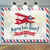 Weltkarte rotes Flugzeug alles Gute zum 2. Geburtstag Hintergrund