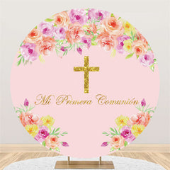 Gelb Und Lila Blumen Glücklich Geburtstag Runden Hintergrund