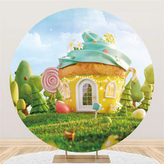 Gelb Cupcake Haus Wald Kreis Geburtstag Hintergrund