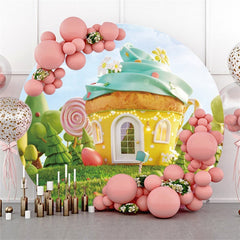 Gelb Cupcake Haus Wald Kreis Geburtstag Hintergrund