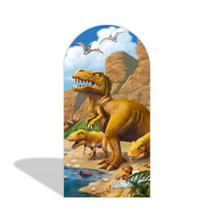 Dinosaur Cartoon Dino Thema Happy Birthday Bogenhintergrund Abdeckung Urzeit Party Deko