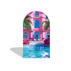 Barbie House Thema Rosa Haus Bogenhintergrund Abdeckung Mädchen Geburtstag Party Deko