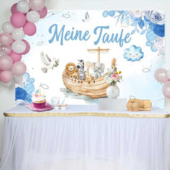 Lofaris Arche Noah Taufe Fotohintergrund Blaue Blumen Taube Jungen Babyparty