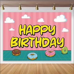 Lofaris Rosa Gestreift Happy Birthday Fotohintergrund Bunte Donuts Wolken Süßes Cartoon Deko