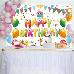 Lofaris Farbenfroher Happy Birthday Partyhintergrund mit Ballons, Geschenken und Kuchen, festliche Dekoration für Kinder