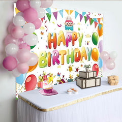 Lofaris Farbenfroher Happy Birthday Partyhintergrund mit Ballons, Geschenken und Kuchen, festliche Dekoration für Kinder