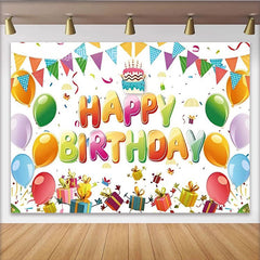 Lofaris Farbenfroher Happy Birthday Partyhintergrund mit Ballons, Geschenken und Kuchen, festliche Dekoration für Kinder