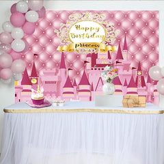 Lofaris Rosa und goldener Prinzessinnen-Schloss-Geburtstagshintergrund, für Mädchen und Kinder, festliche Fotokulisse