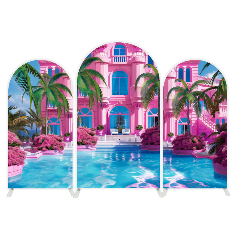 Barbie House Thema Rosa Haus Bogenhintergrund Abdeckung Mädchen Geburtstag Party Deko