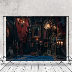 Retro Luxus Dunkel Zimmer Rot Vorhang Halloween Hintergrund