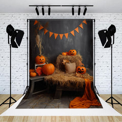 Heu Orange Kürbisse Aus Holz Boden Halloween Hintergrund