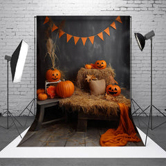 Heu Orange Kürbisse Aus Holz Boden Halloween Hintergrund