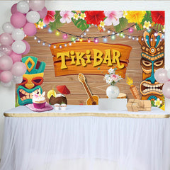 Lofaris Bunter Tiki-Party-Hintergrund mit Hawaii-Blumen und Masken, fröhliches Hintergrundbild für Sommerfeste und Event-Dekoration