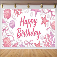 Lofaris Rosa Meerjungfrau Geburtstagshintergrund mit Happy Birthday Schriftzug, elegante Fotokulisse für Mädchenparty und Fotoshooting