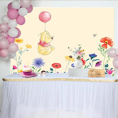Lofaris Niedlicher Cartoon Blumen Geburtstagshintergrund mit rosa Ballon, wunderschöne Kulisse für Kinderpartys und Fotoshootings