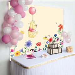 Lofaris Niedlicher Cartoon Blumen Geburtstagshintergrund mit rosa Ballon, wunderschöne Kulisse für Kinderpartys und Fotoshootings