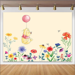 Lofaris Niedlicher Cartoon Blumen Geburtstagshintergrund mit rosa Ballon, wunderschöne Kulisse für Kinderpartys und Fotoshootings