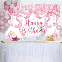 Lofaris Rosa Happy Birthday Fotohintergrund für Mädchen mit Ballons, glitzernde Partydekoration und süße Fotokulisse für Feiern