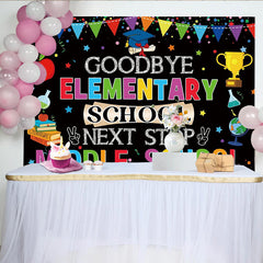 Lofaris Bunter Grundschulabschied Hintergrund mit Doktorhut und Büchern, fröhliche Partydekoration für Schulfest und Fotoshooting
