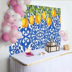 Lofaris Blau-weißer Zitronen-Kachelmuster Fotohintergrund mit mediterranem Design, elegante Kulisse für Sommerpartys und Fotoshootings