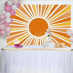 Lofaris Retro Sonnenstrahlen Hintergrund in Orange Gelb Weiß, sommerliche Vintage Fotokulisse für Party und professionelles Fotoshooting