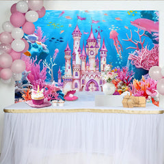 Lofaris Pinkes Prinzessinnen Unterwasser-Schloss Fotohintergrund für Mädchen, mit Korallen und Delfinen, magische Kulisse für Studio