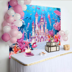 Lofaris Pinkes Prinzessinnen Unterwasser-Schloss Fotohintergrund für Mädchen, mit Korallen und Delfinen, magische Kulisse für Studio