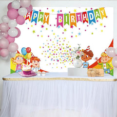 Lofaris Bunter Kindergeburtstag Hintergrund mit Regenbogen und Sternen, ideale Kulisse für unvergessliche Partyfotos und Feiern