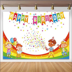 Lofaris Bunter Kindergeburtstag Hintergrund mit Regenbogen und Sternen, ideale Kulisse für unvergessliche Partyfotos und Feiern