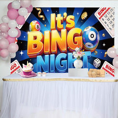 Lofaris Glänzender Bingoabend Hintergrund mit Spielkarten Würfeln und Chips, festliche Fotowand für Eventdekoration
