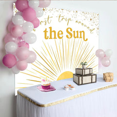 Lofaris Goldener 1. Geburtstag Hintergrund mit Sonne und Sternen, funkelnde Kulisse für Baby-Fotoshooting und Partydekoration