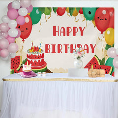 Lofaris Fröhlicher Wassermelonen Geburtstagshintergrund mit bunten Luftballons, süße Fotowand für Kinderparty und Fotoshooting