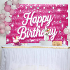 Lofaris Leuchtend pinker Glitzer Geburtstag Hintergrund mit Happy Birthday Schriftzug, funkelnde Partydekoration für Mädchen und Fotoshootings
