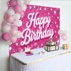Lofaris Leuchtend pinker Glitzer Geburtstag Hintergrund mit Happy Birthday Schriftzug, funkelnde Partydekoration für Mädchen und Fotoshootings