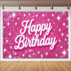 Lofaris Leuchtend pinker Glitzer Geburtstag Hintergrund mit Happy Birthday Schriftzug, funkelnde Partydekoration für Mädchen und Fotoshootings