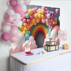 Lofaris Pastell Regenbogen-Ballon-Wolken Fotohintergrund für Kinder, verträumte Kulisse für Babyparty Geburtstag oder Fotoshooting