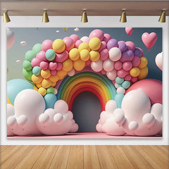Lofaris Pastell Regenbogen-Ballon-Wolken Fotohintergrund für Kinder, verträumte Kulisse für Babyparty Geburtstag oder Fotoshooting