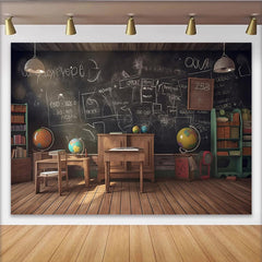 Lofaris Vintage Klassenzimmer Fotohintergrund mit Tafel und Holzfußboden, pädagogische Kulisse für Schulfotografie und Lernumgebung